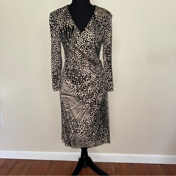 Trina Turk Black Tan Signature Print Wrap Dress Size 10 - Picture 1 of 4